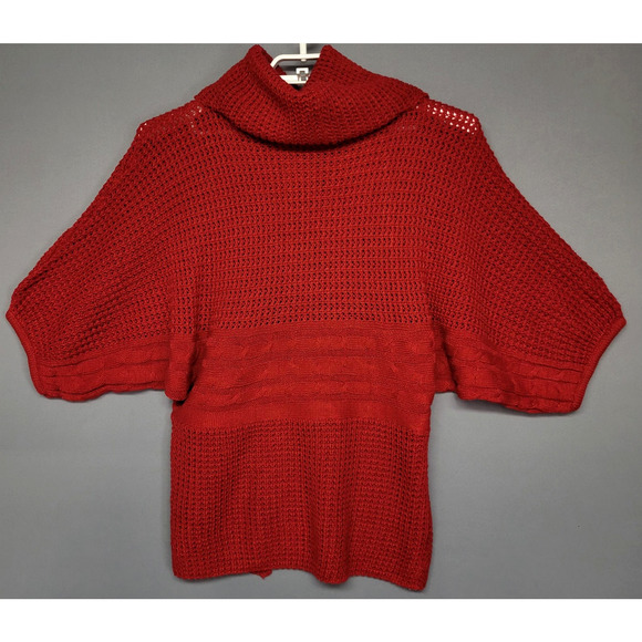 Jennifer Lauren Sweater Womens L Red Open Knit Side Lace Up Dolman Cowl Neck - Picture 11 of 14